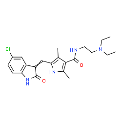 ChemSpider 2D Image | 5-[(5-Chloro-2-oxo-1,2-dihydro-3H-indol-3-ylidene)methyl]-N-[2-(diethylamino)ethyl]-2,4-dimethyl-1H-pyrrole-3-carboxamide | C22H27ClN4O2