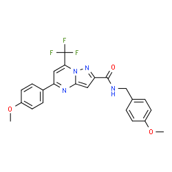 ChemSpider 2D Image | N-(4-Methoxybenzyl)-5-(4-methoxyphenyl)-7-(trifluoromethyl)pyrazolo[1,5-a]pyrimidine-2-carboxamide | C23H19F3N4O3