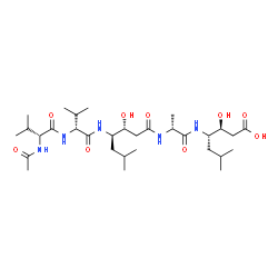 ChemSpider 2D Image | N-Acetyl-D-valyl-N-[(3R,4R)-1-{[(2R)-1-{[(2S,3S)-1-carboxy-2-hydroxy-5-methyl-3-hexanyl]amino}-1-oxo-2-propanyl]amino}-3-hydroxy-6-methyl-1-oxo-4-heptanyl]-D-valinamide | C31H57N5O9