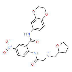 ChemSpider 2D Image | N-(2,3-Dihydro-1,4-benzodioxin-6-yl)-5-nitro-2-{[N-(tetrahydro-2-furanylmethyl)glycyl]amino}benzamide | C22H24N4O7