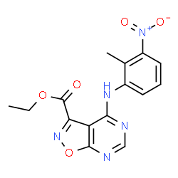 ChemSpider 2D Image | Ethyl 4-[(2-methyl-3-nitrophenyl)amino][1,2]oxazolo[5,4-d]pyrimidine-3-carboxylate | C15H13N5O5