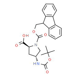 ChemSpider 2D Image | (4R)-1-[(9H-Fluoren-9-ylmethoxy)carbonyl]-4-({[(2-methyl-2-propanyl)oxy]carbonyl}amino)-L-proline | C25H28N2O6