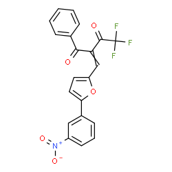 ChemSpider 2D Image | 4,4,4-Trifluoro-2-{[5-(3-nitrophenyl)-2-furyl]methylene}-1-phenyl-1,3-butanedione | C21H12F3NO5