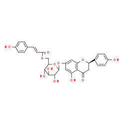 ChemSpider 2D Image | (2R)-5-Hydroxy-2-(4-hydroxyphenyl)-4-oxo-3,4-dihydro-2H-chromen-7-yl 6-O-[(2E)-3-(4-hydroxyphenyl)-2-propenoyl]hexopyranoside | C30H28O12