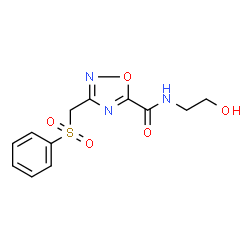 ChemSpider 2D Image | N-(2-Hydroxyethyl)-3-[(phenylsulfonyl)methyl]-1,2,4-oxadiazole-5-carboxamide | C12H13N3O5S