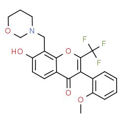 ChemSpider 2D Image | 7-Hydroxy-3-(2-methoxyphenyl)-8-(1,3-oxazinan-3-ylmethyl)-2-(trifluoromethyl)-4H-chromen-4-one | C22H20F3NO5