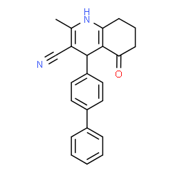 ChemSpider 2D Image | 4-(4-Biphenylyl)-2-methyl-5-oxo-1,4,5,6,7,8-hexahydro-3-quinolinecarbonitrile | C23H20N2O
