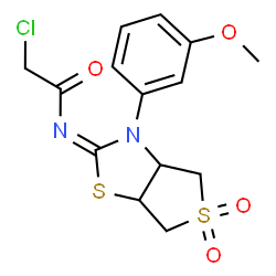 ChemSpider 2D Image | 2-Chloro-N-[(2E)-3-(3-methoxyphenyl)-5,5-dioxidotetrahydrothieno[3,4-d][1,3]thiazol-2(3H)-ylidene]acetamide | C14H15ClN2O4S2