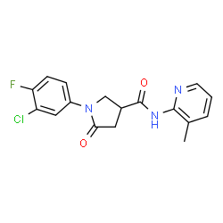 ChemSpider 2D Image | 3-pyrrolidinecarboxamide, 1-(3-chloro-4-fluorophenyl)-N-(3-methyl-2-pyridinyl)-5-oxo- | C17H15ClFN3O2