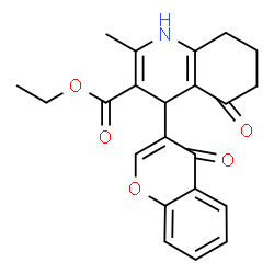 ChemSpider 2D Image | Ethyl 2-methyl-5-oxo-4-(4-oxo-4H-chromen-3-yl)-1,4,5,6,7,8-hexahydro-3-quinolinecarboxylate | C22H21NO5