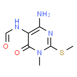 ChemSpider 2D Image | N-[4-Amino-1-methyl-2-(methylsulfanyl)-6-oxo-1,6-dihydro-5-pyrimidinyl]formamide | C7H10N4O2S