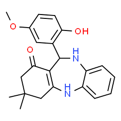 ChemSpider 2D Image | 11-(2-Hydroxy-5-methoxyphenyl)-3,3-dimethyl-2,3,4,5,10,11-hexahydro-1H-dibenzo[b,e][1,4]diazepin-1-one | C22H24N2O3