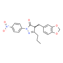 ChemSpider 2D Image | 4-(1,3-Benzodioxol-5-ylmethylene)-2-(4-nitrophenyl)-5-propyl-2,4-dihydro-3H-pyrazol-3-one | C20H17N3O5