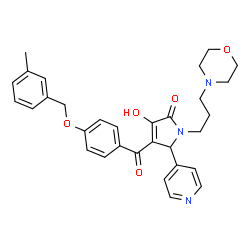 ChemSpider 2D Image | 3-Hydroxy-4-{4-[(3-methylbenzyl)oxy]benzoyl}-1-[3-(4-morpholinyl)propyl]-5-(4-pyridinyl)-1,5-dihydro-2H-pyrrol-2-one | C31H33N3O5