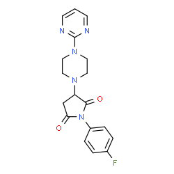 ChemSpider 2D Image | 1-(4-Fluorophenyl)-3-[4-(2-pyrimidinyl)-1-piperazinyl]-2,5-pyrrolidinedione | C18H18FN5O2