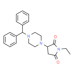 ChemSpider 2D Image | 3-[4-(Diphenylmethyl)-1-piperazinyl]-1-ethyl-2,5-pyrrolidinedione | C23H27N3O2