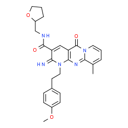 ChemSpider 2D Image | 2-Imino-1-[2-(4-methoxyphenyl)ethyl]-10-methyl-5-oxo-N-(tetrahydro-2-furanylmethyl)-1,5-dihydro-2H-dipyrido[1,2-a:2',3'-d]pyrimidine-3-carboxamide | C27H29N5O4