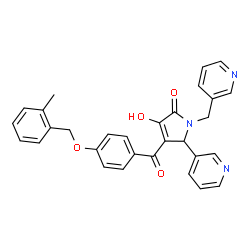 ChemSpider 2D Image | 3-Hydroxy-4-{4-[(2-methylbenzyl)oxy]benzoyl}-5-(3-pyridinyl)-1-(3-pyridinylmethyl)-1,5-dihydro-2H-pyrrol-2-one | C30H25N3O4