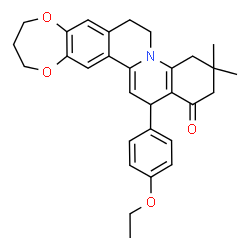 ChemSpider 2D Image | 16-(4-Ethoxyphenyl)-3,3-dimethyl-2,3,4,6,7,11,12,16-octahydro-1H,10H-[1,4]dioxepino[2',3':6,7]isoquinolino[2,1-a]quinolin-1-one | C30H33NO4