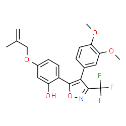 ChemSpider 2D Image | 2-[4-(3,4-Dimethoxyphenyl)-3-(trifluoromethyl)-1,2-oxazol-5-yl]-5-[(2-methyl-2-propen-1-yl)oxy]phenol | C22H20F3NO5