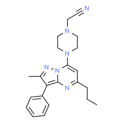 ChemSpider 2D Image | [4-(2-Methyl-3-phenyl-5-propylpyrazolo[1,5-a]pyrimidin-7-yl)-1-piperazinyl]acetonitrile | C22H26N6