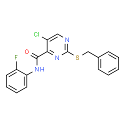 ChemSpider 2D Image | 2-(Benzylsulfanyl)-5-chloro-N-(2-fluorophenyl)-4-pyrimidinecarboxamide | C18H13ClFN3OS