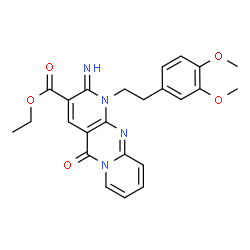 ChemSpider 2D Image | Ethyl 1-[2-(3,4-dimethoxyphenyl)ethyl]-2-imino-5-oxo-1,5-dihydro-2H-dipyrido[1,2-a:2',3'-d]pyrimidine-3-carboxylate | C24H24N4O5