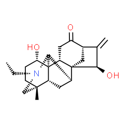 ChemSpider 2D Image | (1R,2R,5S,7R,8R,9R,13R,16S,17R)-11-Ethyl-7,16-dihydroxy-13-methyl-6-methylene-11-azahexacyclo[7.7.2.1~5,8~.0~1,10~.0~2,8~.0~13,17~]nonadecan-4-one | C22H31NO3