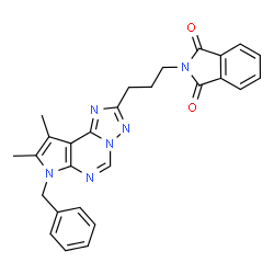 ChemSpider 2D Image | 2-[3-(7-Benzyl-8,9-dimethyl-7H-pyrrolo[3,2-e][1,2,4]triazolo[1,5-c]pyrimidin-2-yl)propyl]-1H-isoindole-1,3(2H)-dione | C27H24N6O2