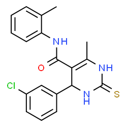 ChemSpider 2D Image | 4-(3-Chlorophenyl)-6-methyl-N-(2-methylphenyl)-2-thioxo-1,2,3,4-tetrahydro-5-pyrimidinecarboxamide | C19H18ClN3OS