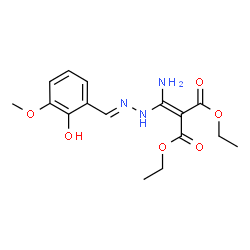 ChemSpider 2D Image | Diethyl {amino[(2E)-2-(2-hydroxy-3-methoxybenzylidene)hydrazino]methylene}malonate | C16H21N3O6