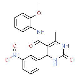 ChemSpider 2D Image | N-(2-Methoxyphenyl)-6-methyl-4-(3-nitrophenyl)-2-oxo-1,2,3,4-tetrahydro-5-pyrimidinecarboxamide | C19H18N4O5