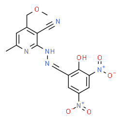 ChemSpider 2D Image | 2-[2-(2-Hydroxy-3,5-dinitrobenzylidene)hydrazino]-4-(methoxymethyl)-6-methylnicotinonitrile | C16H14N6O6