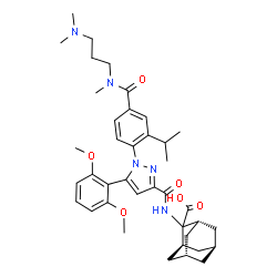 ChemSpider 2D Image | (1r,3r,5r,7r)-2-({[5-(2,6-Dimethoxyphenyl)-1-(4-{[3-(dimethylamino)propyl](methyl)carbamoyl}-2-isopropylphenyl)-1H-pyrazol-3-yl]carbonyl}amino)-2-adamantanecarboxylic acid | C39H51N5O6