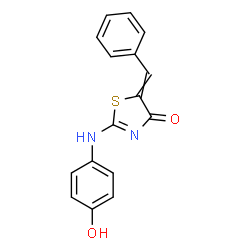 ChemSpider 2D Image | 5-Benzylidene-2-[(4-hydroxyphenyl)amino]-1,3-thiazol-4(5H)-one | C16H12N2O2S