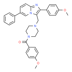 ChemSpider 2D Image | (4-Methoxyphenyl)(4-{[2-(4-methoxyphenyl)-6-phenylimidazo[1,2-a]pyridin-3-yl]methyl}-1-piperazinyl)methanone | C33H32N4O3