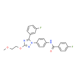 ChemSpider 2D Image | 4-Fluoro-N-{4-[5-(3-fluorophenyl)-3-(2-methoxyethoxy)-1H-1,2,4-triazol-1-yl]phenyl}benzamide | C24H20F2N4O3