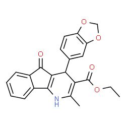 ChemSpider 2D Image | ethyl 4-(2H-1,3-benzodioxol-5-yl)-2-methyl-5-oxo-1H,4H-indeno[1,2-b]pyridine-3-carboxylate | C23H19NO5