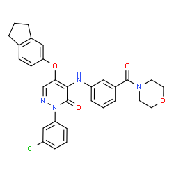 ChemSpider 2D Image | 2-(3-Chlorophenyl)-5-(2,3-dihydro-1H-inden-5-yloxy)-4-{[3-(4-morpholinylcarbonyl)phenyl]amino}-3(2H)-pyridazinone | C30H27ClN4O4