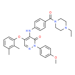 ChemSpider 2D Image | 5-(2,3-Dimethylphenoxy)-4-({4-[(4-ethyl-1-piperazinyl)carbonyl]phenyl}amino)-2-(4-methoxyphenyl)-3(2H)-pyridazinone | C32H35N5O4