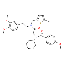 ChemSpider 2D Image | N-Cyclohexyl-N-(2-{[2-(3,4-dimethoxyphenyl)ethyl][(5-methyl-2-thienyl)methyl]amino}-2-oxoethyl)-4-methoxybenzamide | C32H40N2O5S