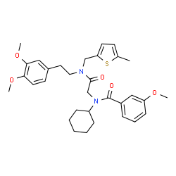 ChemSpider 2D Image | N-Cyclohexyl-N-(2-{[2-(3,4-dimethoxyphenyl)ethyl][(5-methyl-2-thienyl)methyl]amino}-2-oxoethyl)-3-methoxybenzamide | C32H40N2O5S
