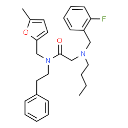 ChemSpider 2D Image | N~2~-Butyl-N~2~-(2-fluorobenzyl)-N-[(5-methyl-2-furyl)methyl]-N-(2-phenylethyl)glycinamide | C27H33FN2O2