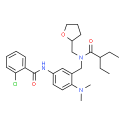 ChemSpider 2D Image | 2-Chloro-N-[4-(dimethylamino)-3-{[(2-ethylbutanoyl)(tetrahydro-2-furanylmethyl)amino]methyl}phenyl]benzamide | C27H36ClN3O3
