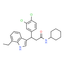 ChemSpider 2D Image | N-Cyclohexyl-3-(3,4-dichlorophenyl)-3-(7-ethyl-1H-indol-3-yl)propanamide | C25H28Cl2N2O