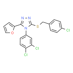 ChemSpider 2D Image | 3-[(4-Chlorobenzyl)sulfanyl]-4-(3,4-dichlorophenyl)-5-(2-furyl)-4H-1,2,4-triazole | C19H12Cl3N3OS