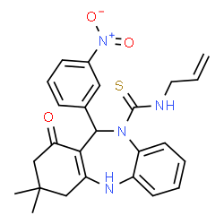 ChemSpider 2D Image | N-Allyl-3,3-dimethyl-11-(3-nitrophenyl)-1-oxo-1,2,3,4,5,11-hexahydro-10H-dibenzo[b,e][1,4]diazepine-10-carbothioamide | C25H26N4O3S