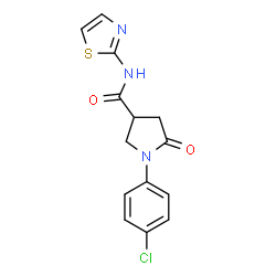 ChemSpider 2D Image | 1-(4-Chlorophenyl)-5-oxo-N-(1,3-thiazol-2-yl)-3-pyrrolidinecarboxamide | C14H12ClN3O2S