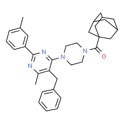 ChemSpider 2D Image | Adamantan-1-yl{4-[5-benzyl-6-methyl-2-(3-methylphenyl)-4-pyrimidinyl]-1-piperazinyl}methanone | C34H40N4O