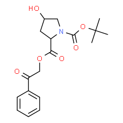 ChemSpider 2D Image | 1-(2-Methyl-2-propanyl) 2-(2-oxo-2-phenylethyl) 4-hydroxy-1,2-pyrrolidinedicarboxylate | C18H23NO6
